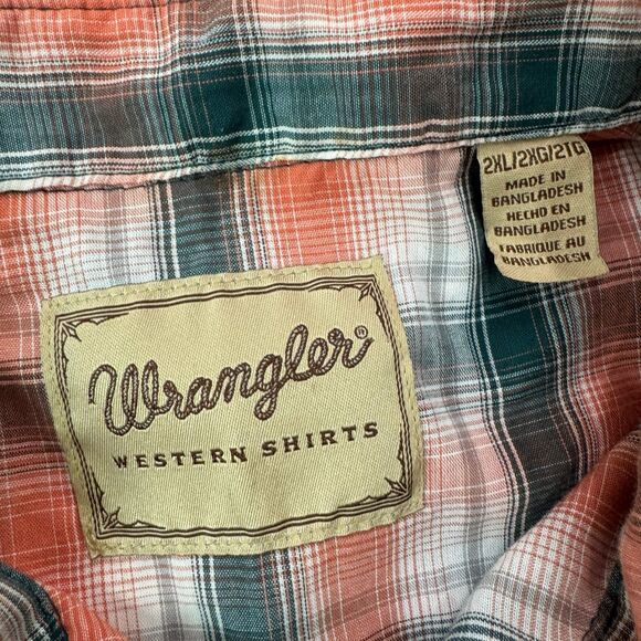 VTG Wrangler Western Plaid Short Sleeve Button-Down Size XXL Shirt - Picture 2 of 5